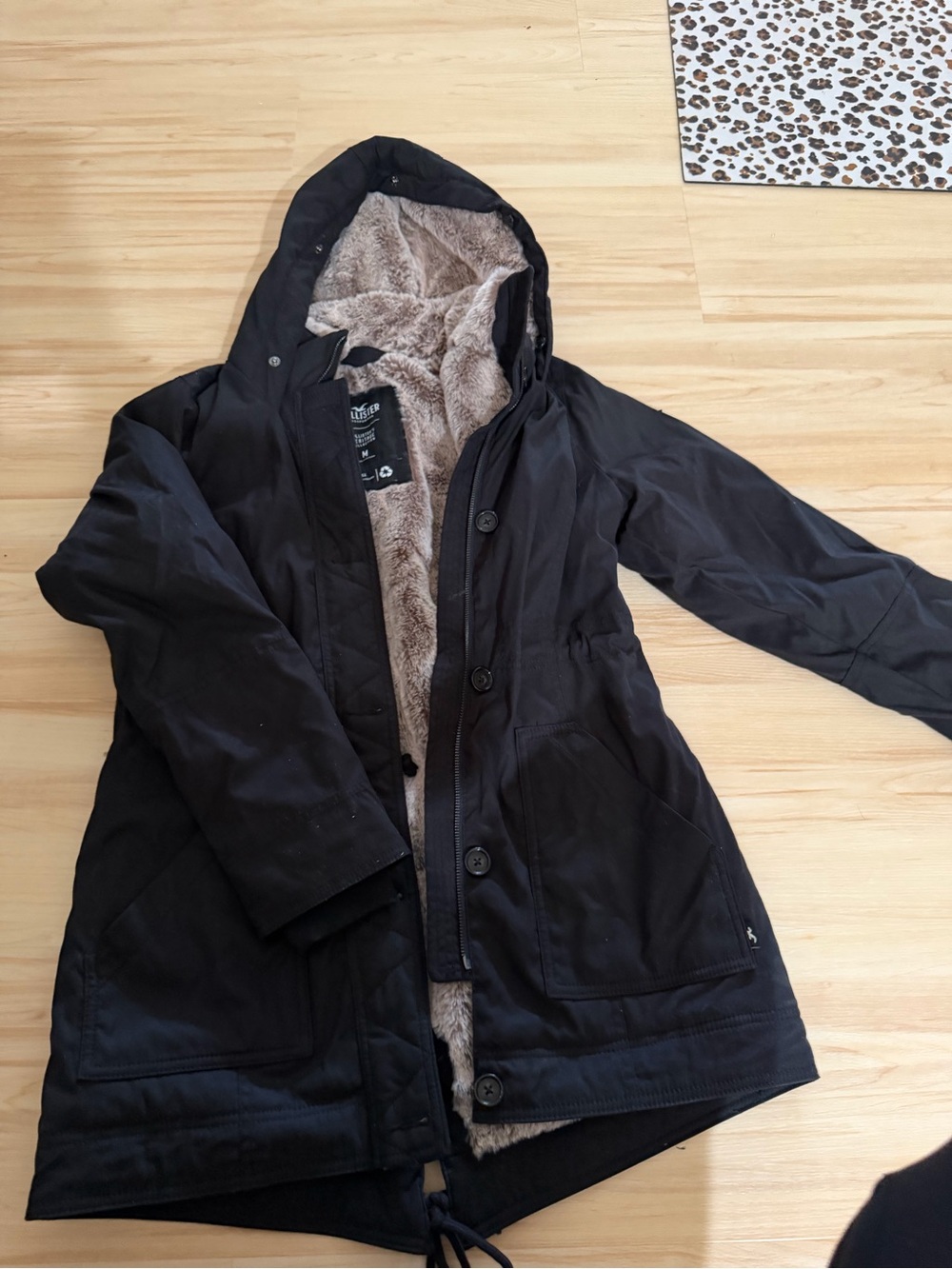 Women's Black Hooded Faux-Fur Lined Coat